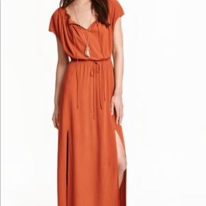 H&M Orange maxi dress sleeveless V-neck front ties elastic waist Size M like new